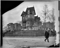 Washington, D.C., circa 1918. "Old house, Md. Ave. N.E. Built by Thomas Taylor in 1876." The caption says Maryland Avenue, but the street sign indicates otherwise. Thought I'd better post this before any more chunks of the glass negative (or house) fall off. National Photo Co. glass negative. View full size.