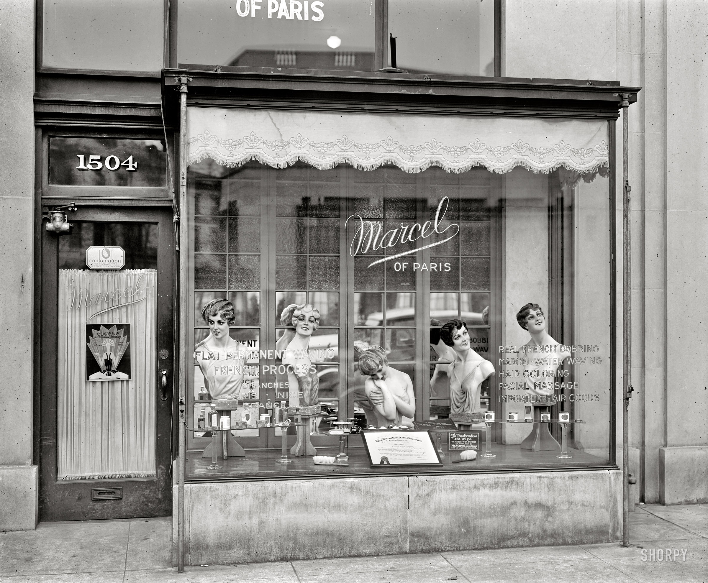 Washington, D.C., circa 1926. "Marcel Beauty Shop, Connecticut Avenue." Member of the "Beauticult of America." H&E glass negative. View full size.