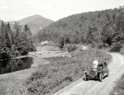 Lake Placid, New York, circa 1909. "Whiteface Mountain and Wilmington High Falls Road, Adirondack Mountains." 8x10 glass negative. View full size.