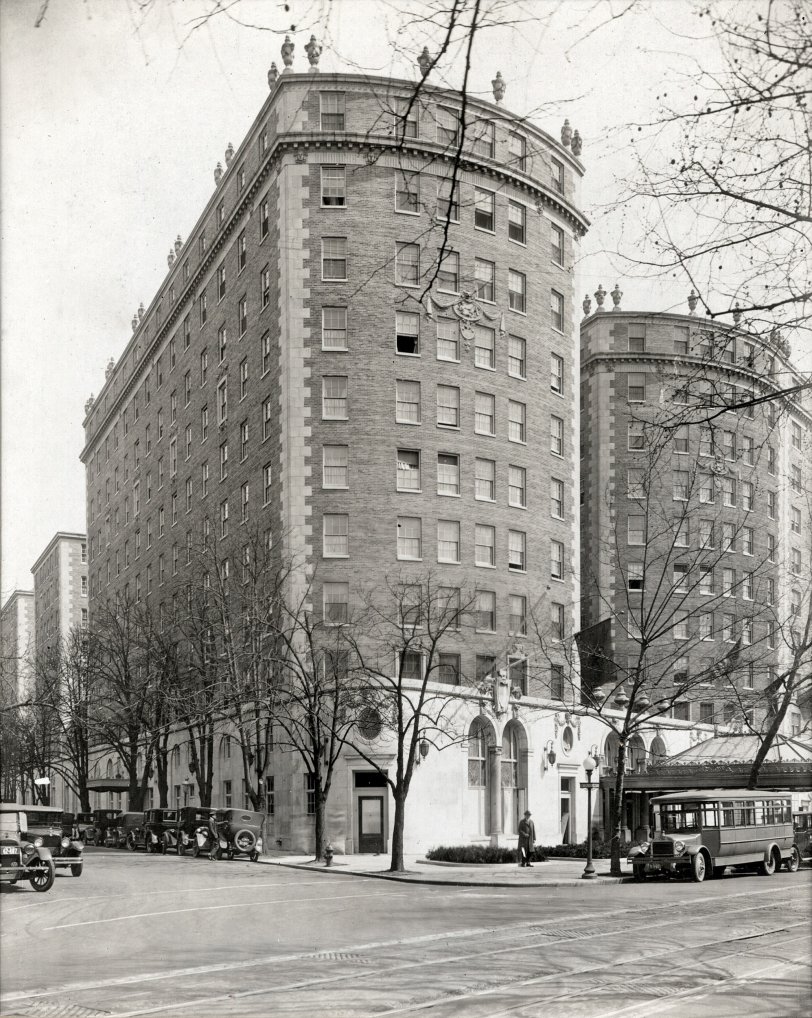 Picked up a set of about 5 of these 8 x 10 architect's photos (in oak frames) way back in the 1990s. Do not know where they were taken.
[It's Washington, D.C.'s Mayflower Hotel, previously seen here on Shorpy. -tterrace] View full size.
