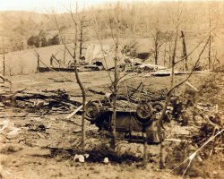 In May of 1933 a tornado raced through the suburbs of Kingsport, Tennessee, leaving a path of death and destruction approximately 20 miles long. This view is from the Cherry Hill section on the northwest side of Kingsport. View full size.