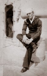 My Great-great Uncle George Geyer, taken aboard the USS Colorado in 1929. View full size.
Not bad!Were it not for the fact that this picture was taken the year my mother was born, I'd ask you if he was single!
(ShorpyBlog, Member Gallery)