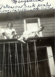 Picture of my mother and her brother John  taken on the back porch of their parents' place in Geneva, NY, around 1937 or 1938. View full size.
(ShorpyBlog, Member Gallery)