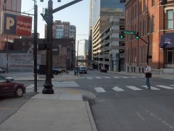 Finally a historic photo from my city on Nashville!  I went down to the corner of Third and Church and tried to take a new (digital) photo from the same spot as the one seen in George Christopher: 1910.  This was the best match of the four corners.  Nothing seems to remain from the 1910 shot. I based the location on info from the Warren Brothers website given below.