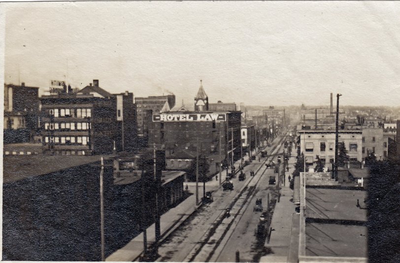 Stout Street, Denver. Dated 1909. Hotel Law. Photo found in a flea market in England. View full size.
