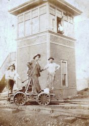 L-R: Pat Smith, Wes Frame Foreman, Lou Saddler, Lynn C. Smith (in window). White Hall, Illinois.