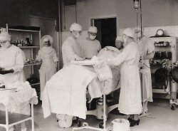 Jacksonville, Illinois. Our Saviour’s Hospital on East State Street opened its doors in 1896.  It was later renamed Holy Cross Hospital and now belongs to the MacMurray College nursing program.  This picture was taken while my great aunt (one of the nurses pictured) was still a nursing student.