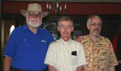 Here I am (Joe Manning) in the middle in 2007. Rich is on the right. The other guy was my roommate at the Air Force Academy. This photo was taken last year, 42 years after the other one. In 1965, Rich was cool, suave and very funny. He still is - well, maybe not as suave. He was my best man in 1969. Both of us have been married for almost 40 years. We each have two kids, and except for a short time in the 1980s, we have lived within two hours of each other since 1967. 
RichI told you Rich was cool!  It was just his AF Issued eyeglasses you were judging him on!
Same postureThat's hilarious - you have the same posture with your hands as you did in the 1965 picture!
Dave
www.seinberg.net
Wow.They don't make men like y'all anymore. I tip my cowboy hat (worn three times a year, at most) in your direction.
(Please tell me that your old roomie has won the annual Key West Papa Hemingway look-alike competition a time or two...)
Old FriendsI am from the same era as these men. The crowd that still knows ALL the words to ALL Beatle songs. The mid-60's were a sharp turn into a new world...one different from what we had expected--the rug was pulled out from under us. Hippies, contrived "turmoil" and many other forms of "Look at me!!" types of gatherings. Look back at your 60-70's photos--I can't stand to think I ever looked like that--and I was fairly conservative, by way of comparion. BUT--it was a fun time. I knew a girl who took LSD in 1967...and she still lives with her parents and has not left that house in decades...that part was unpleasant.
buddiesNice that you two have stayed buddies all these years . Friends really do make life more pleasant . 
(ShorpyBlog, Member Gallery)