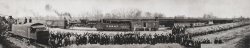 May 1908. Panoramic view shows well dressed men and women, and railroad employees, posed by locomotives, a steam shovel, tenders, boxcars, passenger coaches, flat cars and gondola cars at Utah Junction (near Pecos Street and Cargill Drive) in Adams County, Colorado. View full size.
Know it well.As a third generation Denverite, we call it "Pee-Kus" Street.  My grandfather used to go to Utah Junction and work on the rail cars, he was a carpenter for the railroad.  He worked for C&amp;S, Denver and Rio Grande and Santa Fe over his forty-five years as a railroad man.  I like the picture.
(ShorpyBlog, Member Gallery)