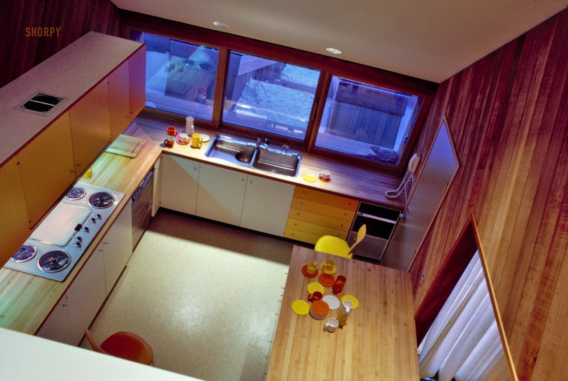 March 1973. "Petoskey, Michigan. Kitchen of the Walter O. Briggs house. William Henry Kessler, architect." 35mm Kodachrome by the Balthazar Korab Studio. View full size.
