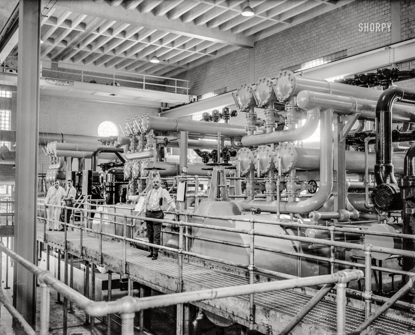 June 17, 1938. Washington, D.C. "No more hot air in Congress. Two million cubic feet of clean, cool air is delivered to members of Congress each minute by a $3,500,000 air conditioning plant, part of which is shown above. The plant supplies the entire Capitol and the Senate and the new and old House Office Buildings." 4x5 glass negative by Harris &amp; Ewing. View full size.
