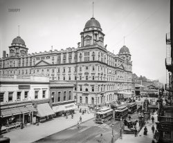 New York circa 1900. "Grand Central Station, E. 42nd Street and Vanderbilt Avenue." 8x10 inch glass negative by William Henry Jackson, Detroit Photographic Company. View full size.