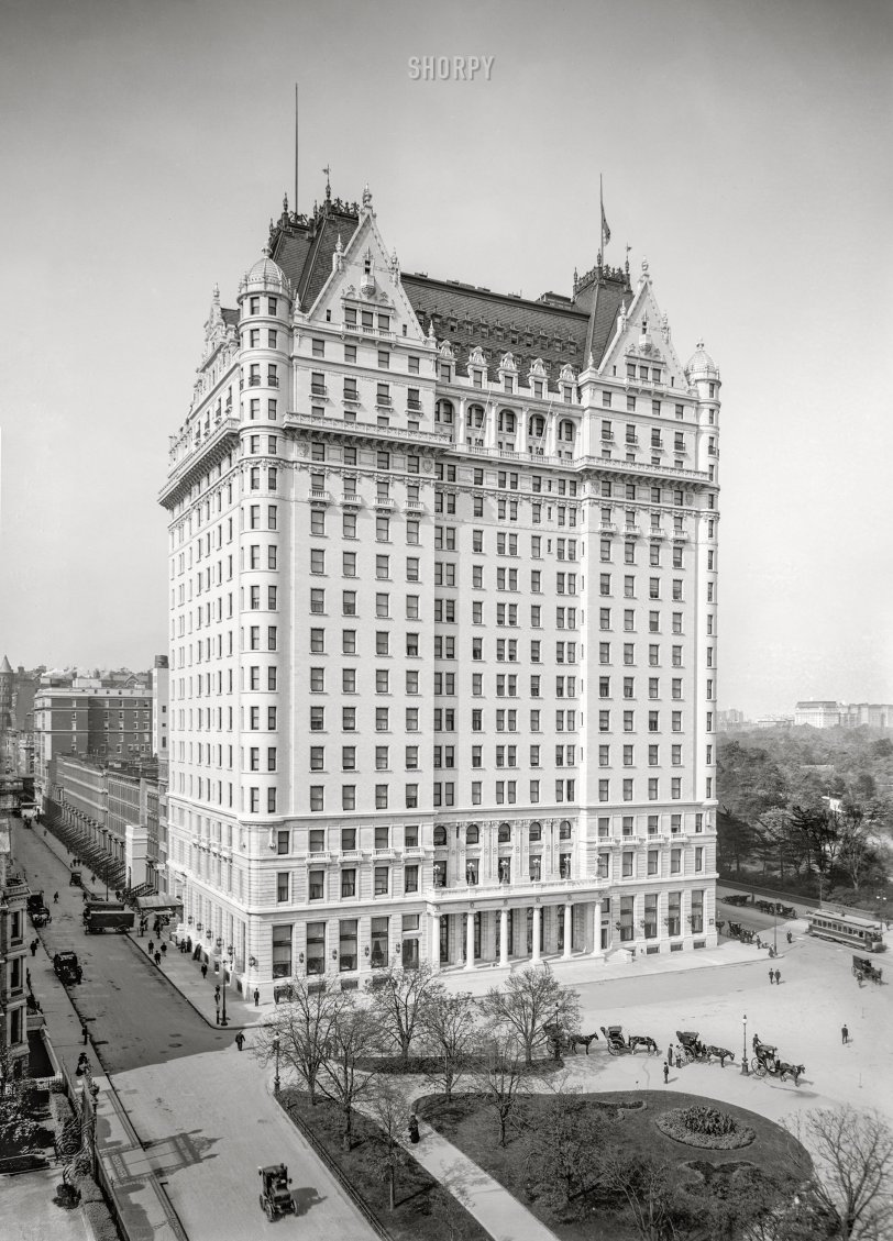 Manhattan circa 1907. "New York, N.Y. -- Plaza Hotel, Grand Army Plaza and W. 58th Street." 8x10 inch dry plate glass negative, Detroit Publishing Company. View full size.
