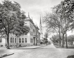 Savannah, Georgia, circa 1908. "Oglethorpe Avenue, Chatham Academy and Independent Presbyterian Church." 8x10 inch glass negative, Detroit Publishing Company. View full size.