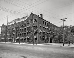 Detroit circa 1911. "Frederick Stearns and Company laboratory from southeast." This pharmaceutical manufacturing plant and office building, at the corner of Jefferson Avenue and Bellevue Street, has since been repurposed into the Lofts at Rivertown condominiums. Minus the ivy. 8x10 inch dry plate glass negative, Detroit Publishing Company. View full size.