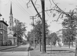 Savannah, Georgia, circa 1905. "Oglethorpe Avenue and Independent Presbyterian Church." A street last glimpsed here, from a slightly different perspective. 5x7 inch dry plate glass negative, Detroit Photographic Company. View full size.