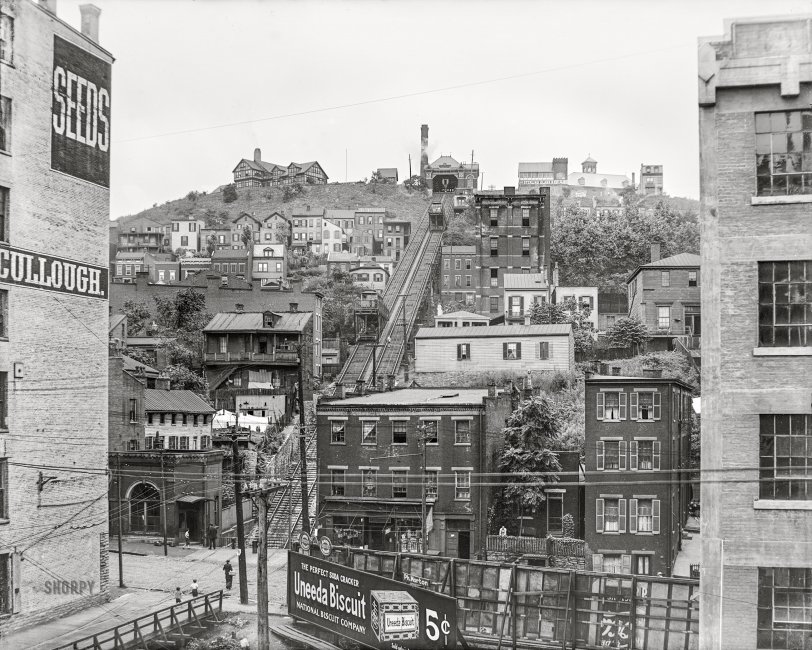 Circa 1915. "Mount Adams incline, Cincinnati, Ohio." An alternate view of the scene last glimpsed here. 8x10 inch dry plate glass negative, Detroit Publishing Company. View full size.
