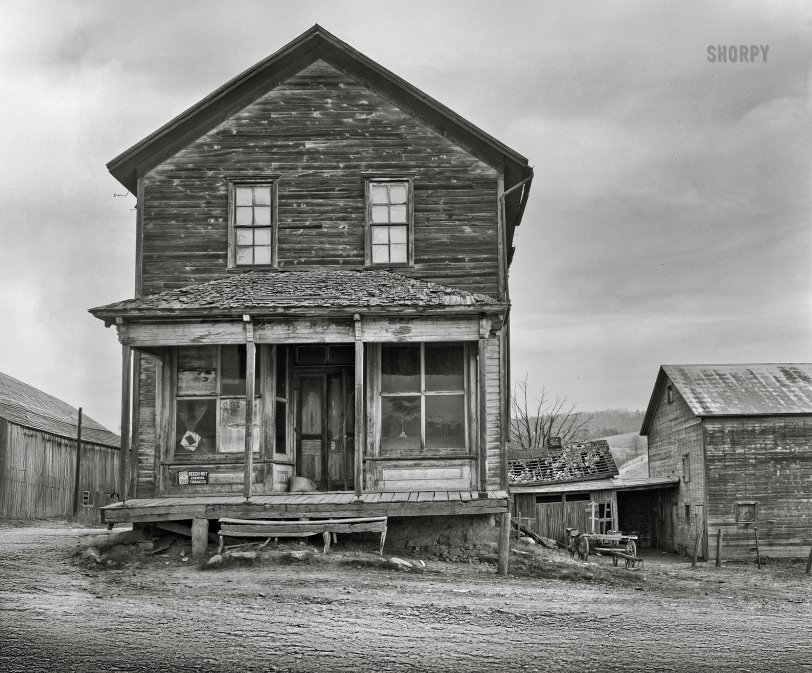 December 1937. "Abandoned store in Chaneysville, Pennsylvania, once a prosperous mining town." Photo by Arthur Rothstein for the Farm Security Administration. View full size.
