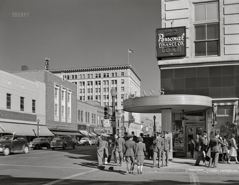 February 1943. "Albuquerque, New Mexico. Stores on West Central Avenue." An alternate view of this corner. Acetate negative by John Collier for the Office of War Information. View full size.
