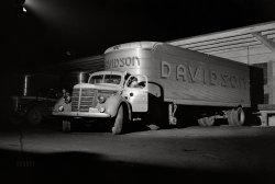 March 1943. "Baltimore, Maryland. A yard jockey backing up a truck that has just come into the unloading platform at the Davidson truck terminal." Medium format acetate negative by John Vachon for the Office of War Information. View full size.
Job prospectsAs of this writing, twelve yard-jockey jobs are available in Maryland, according to indeed.com. It's a category distinct from truck driver, with the advantage that you get to go home after your shift(ing) ends.
International D-40 I believe International didn't have model year, so had to say when I was manufactured.
[When WERE you manufactured?? - Dave]
(The Gallery, Baltimore, Cars, Trucks, Buses, John Vachon)