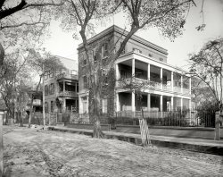 Charleston, South Carolina, circa 1902. "Residences on Hasell Street." WHJ's Street View cam, a few yards upstream from this earlier view. 8x10 inch glass negative by William Henry Jackson, Detroit Publishing Co. View full size.