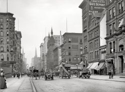 New York circa 1910. "Fifth Avenue near 42nd Street." Among the many establishments making this their address is the curiously named Bureau of Social Requirements. 8x10 inch dry plate glass negative, Detroit Publishing Company. View full size.