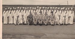 I'm not sure where the picture was taken but this is the crew that my father was with on the "San Juan" during WWII. Photo was taken between 1941 and 1942. That's my dad on the far left, 3rd row. View full size.