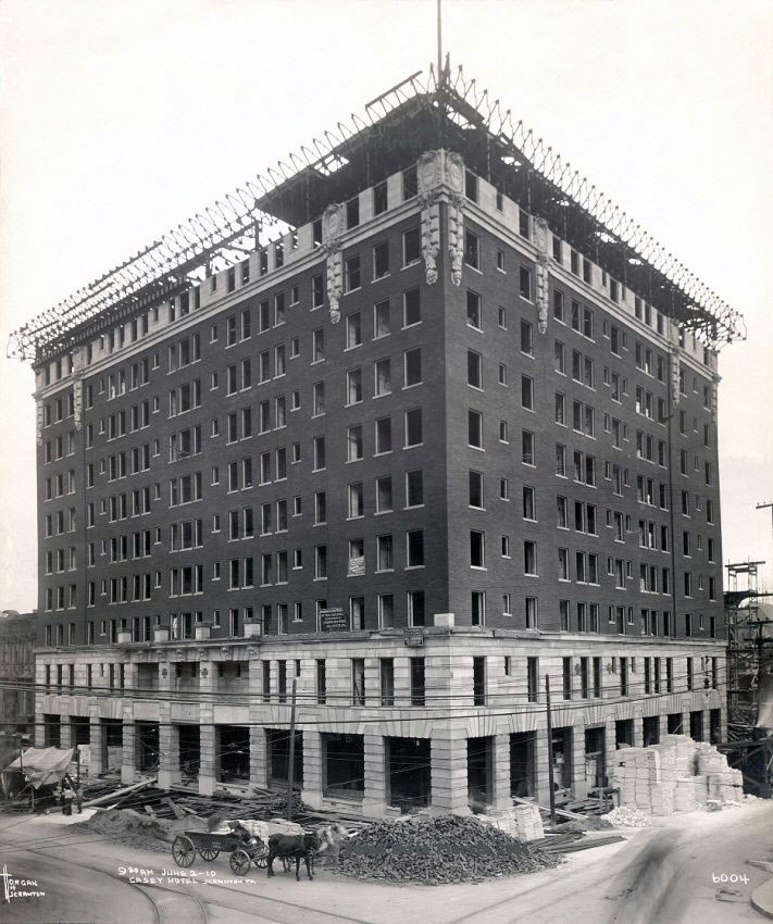 Construction of the Hotel Casey on Lackawanna Ave. in Scranton, Pa. June 1910. View full size.
