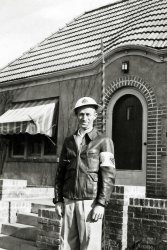 Denver, Colorado, 1744 Jasmine Street. My wife's dad, Donald Kirk. During nighttime air raid drills, wardens would walk the neighborhood looking for light leaking from the homes. View full size.
(ShorpyBlog, Member Gallery)