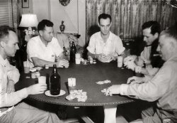 Poker night with the boys, sometime in the late 40's. Grandpa Frank is 2nd from left. View full size.