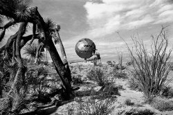 Yucca, Arizona this 40-ft diameter geodesic structure was built in the 1970's as the Dinosphere restaurant/night club for the "Lake Havasu Heights" real-estate debacle. It is now a private residence. I made this photo with a Nikon F and 24mm lens using 35mm Tri-X film sometime in December of 1975. View full size.
B film?This looks like a mad scientist's laboratory in a low budget sci fi movie!
(ShorpyBlog, Member Gallery)