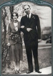 This handsome couple is my grandparents Theo and Agnes Wells. Likely taken in Waterloo Ontario 1929-1930.
Unfortunately my grandfather passed when I was a small boy, but my grandmother turns 100 this month. View full size.