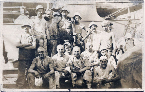 This is a photo of my grand-uncle Wolfgang Hager, who served on the USS Texas in the first decade of the 20th Century. I am not certain that this was taken aboard the Texas or another ship.  Wolfgang is slightly left and above the arrow.  I have no names for others in the photo. View full size.
