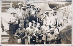 This is a photo of my grand-uncle Wolfgang Hager, who served on the USS Texas in the first decade of the 20th Century. I am not certain that this was taken aboard the Texas or another ship.  Wolfgang is slightly left and above the arrow.  I have no names for others in the photo. View full size.